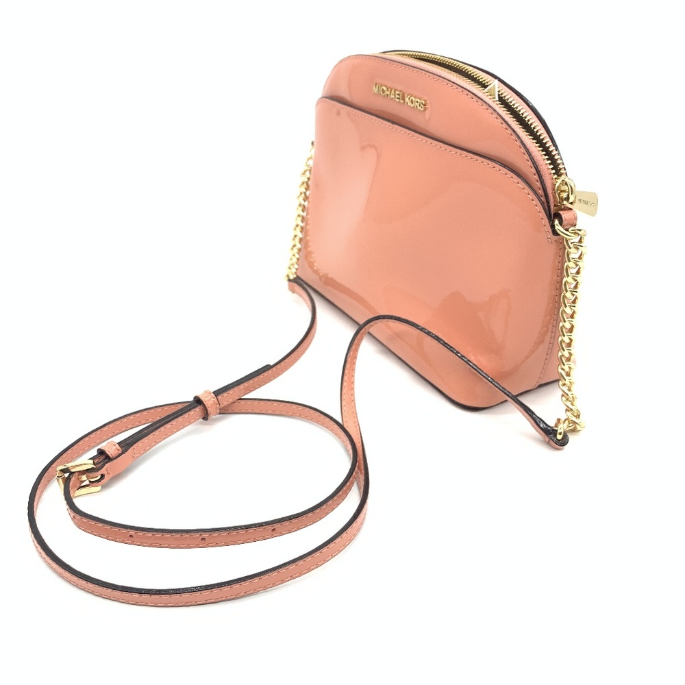 Michael Kors Emmy Peach Patent Leather M Crossbody